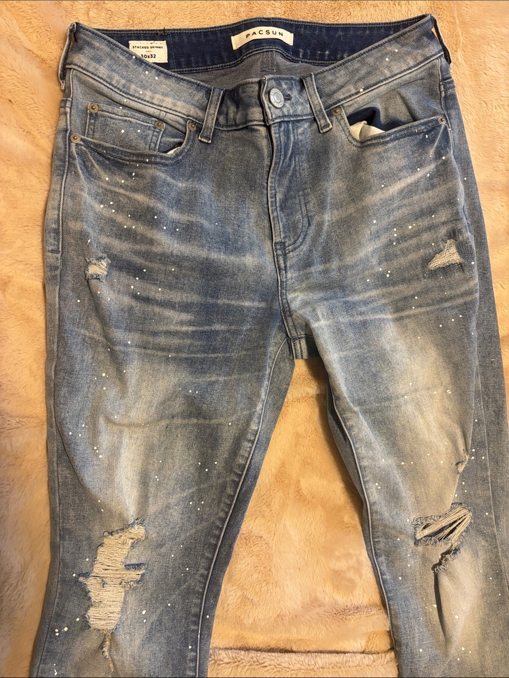 PacSun Light Blue Distressed Paint-Splatter Jeans